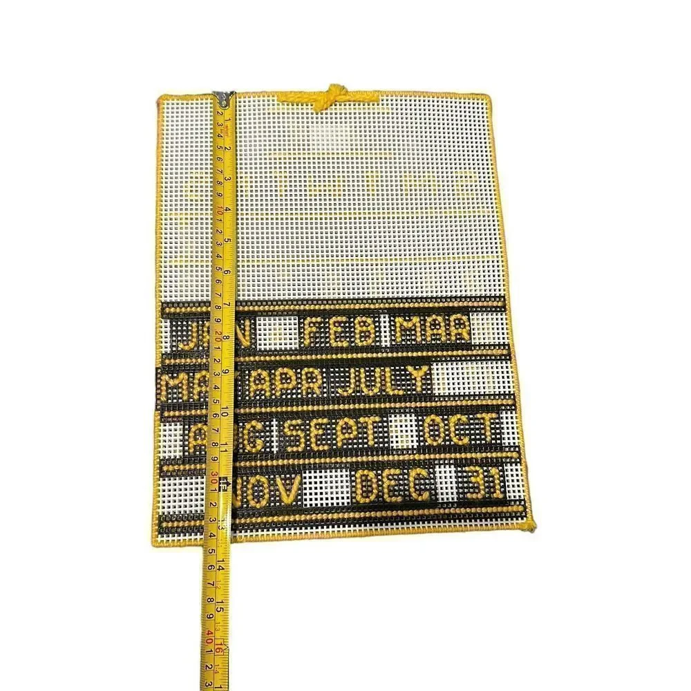 Vintage Handmade Adjustable Needlepoint Plastic Monthly Calendar‎ Black Yellow
